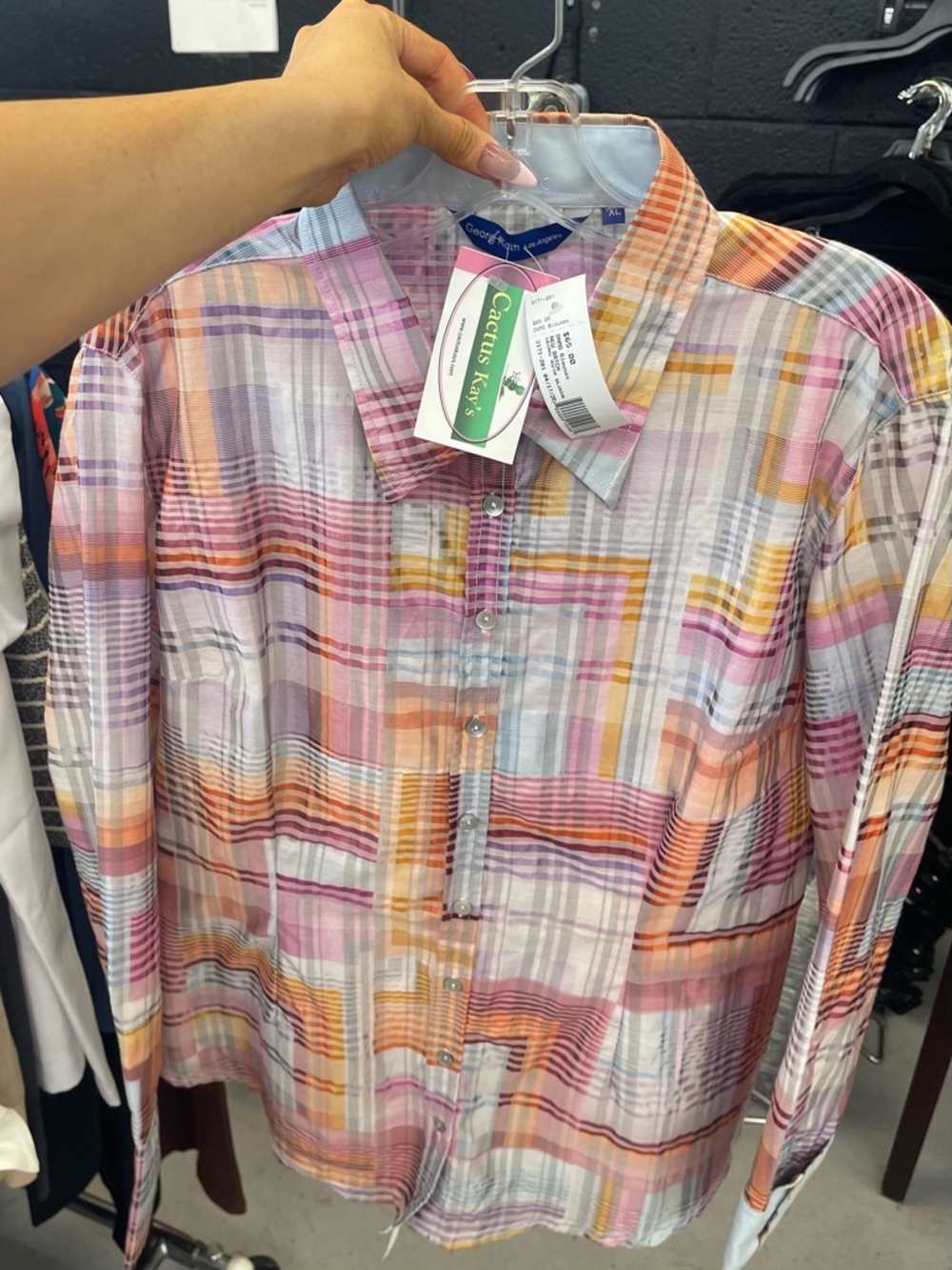 Georg Roth Pink Multi-Plaid Button Front Blouse